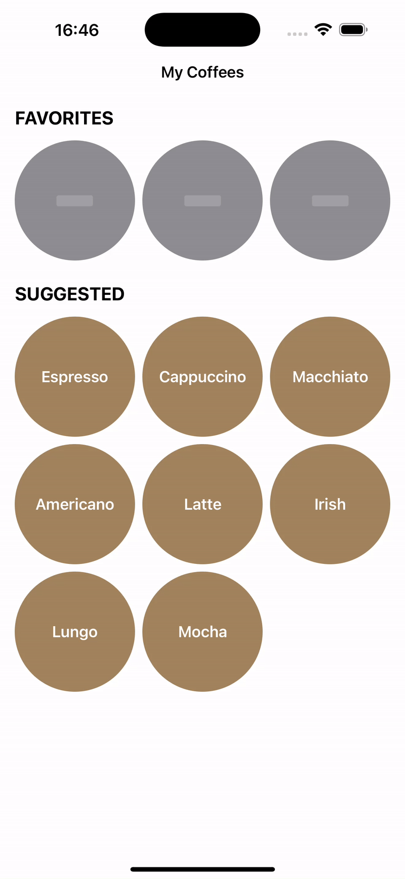 Coffee selection animation with the matchedGeometryEffect modifier.