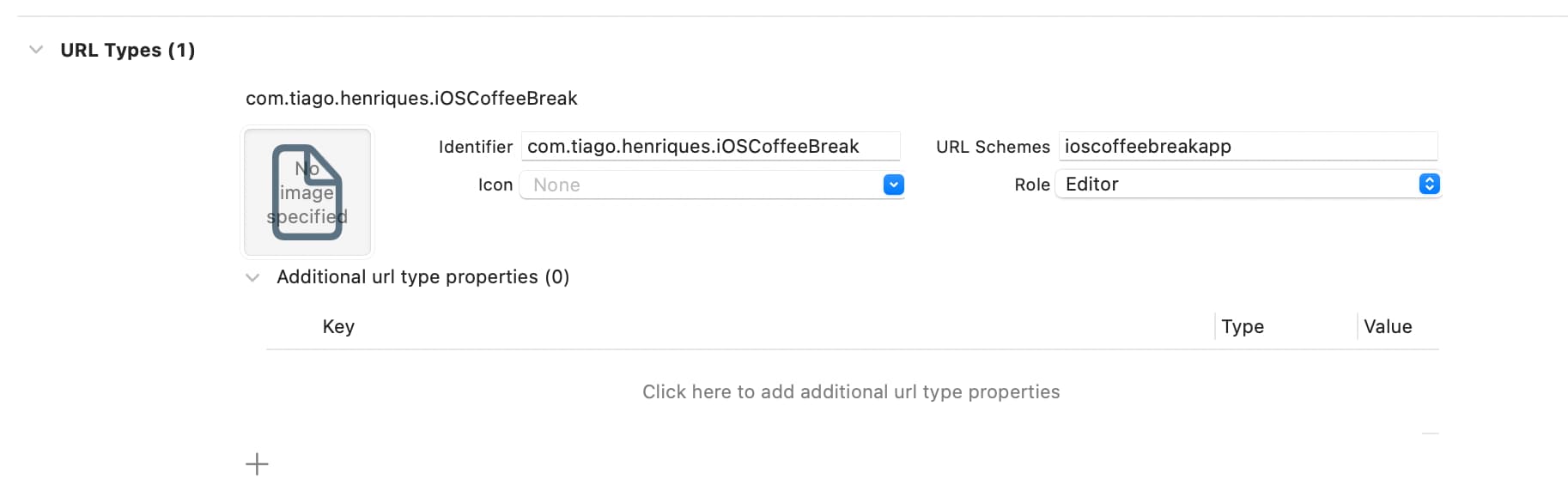 Setting up an URL type in Xcode.
