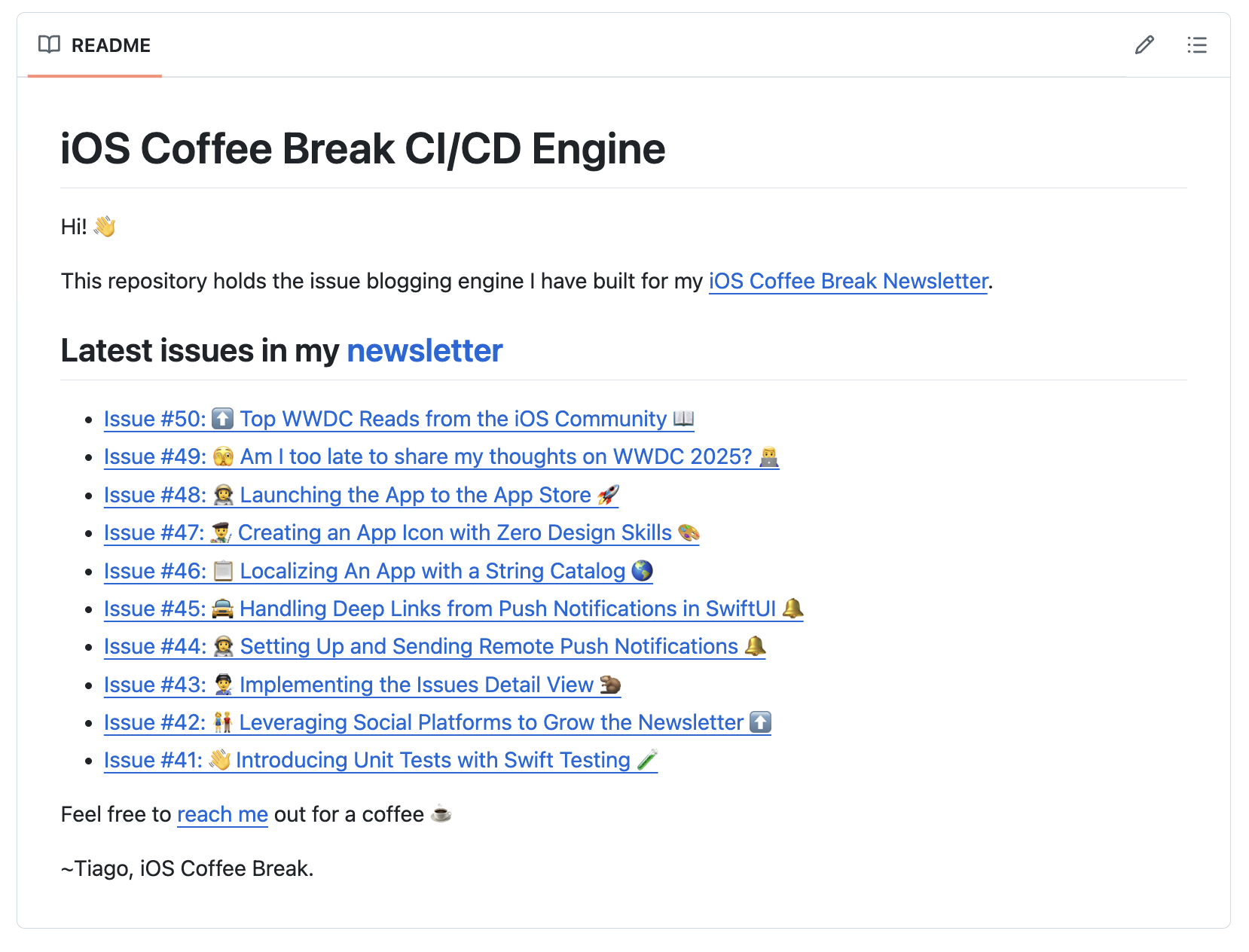 The output of my README file.