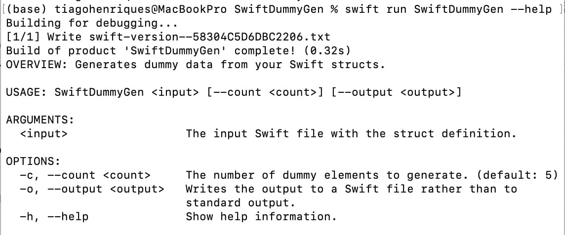 The output of the tool help command.