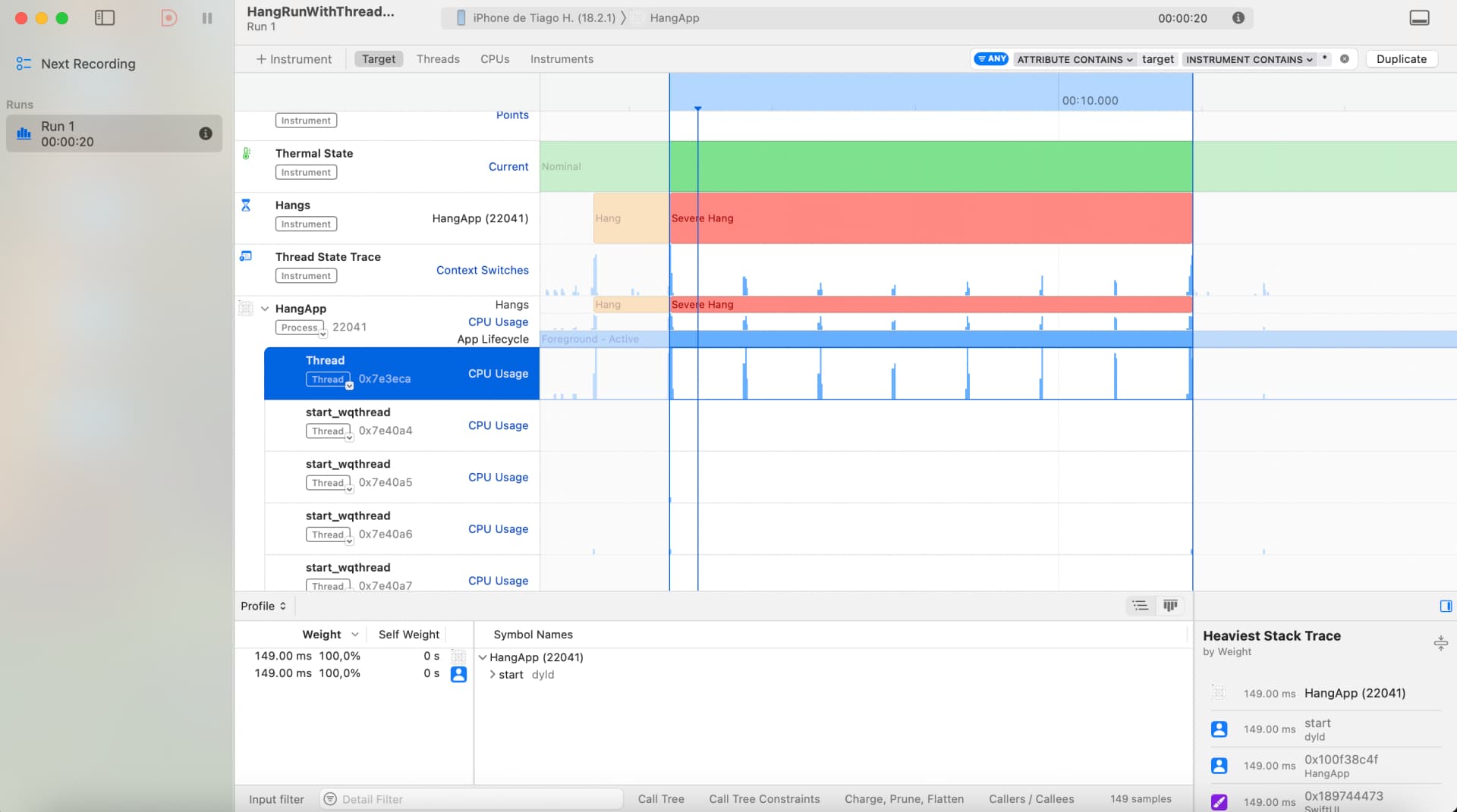 Analysing the CPU Usage Trace.