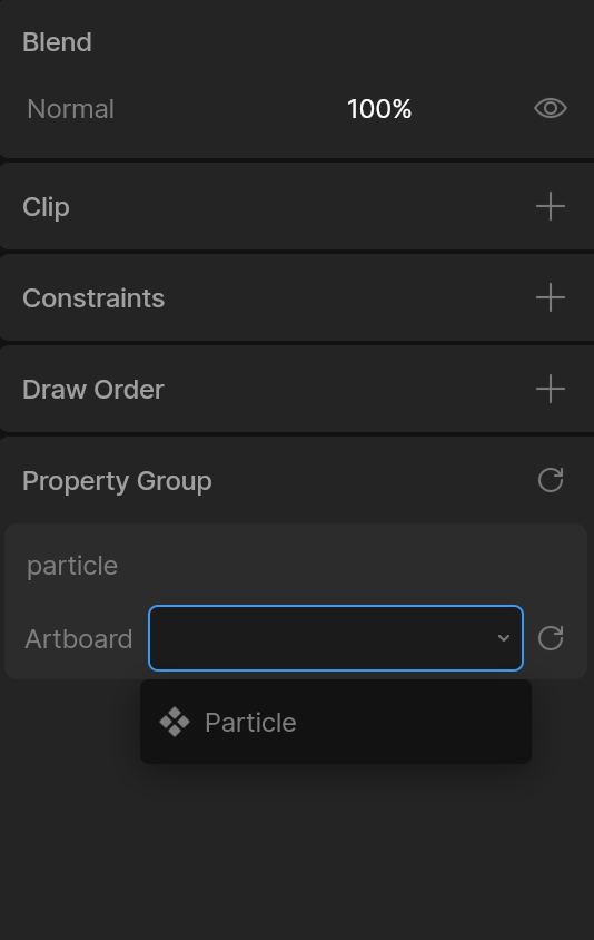 Assigning the Particle artboard to the script.